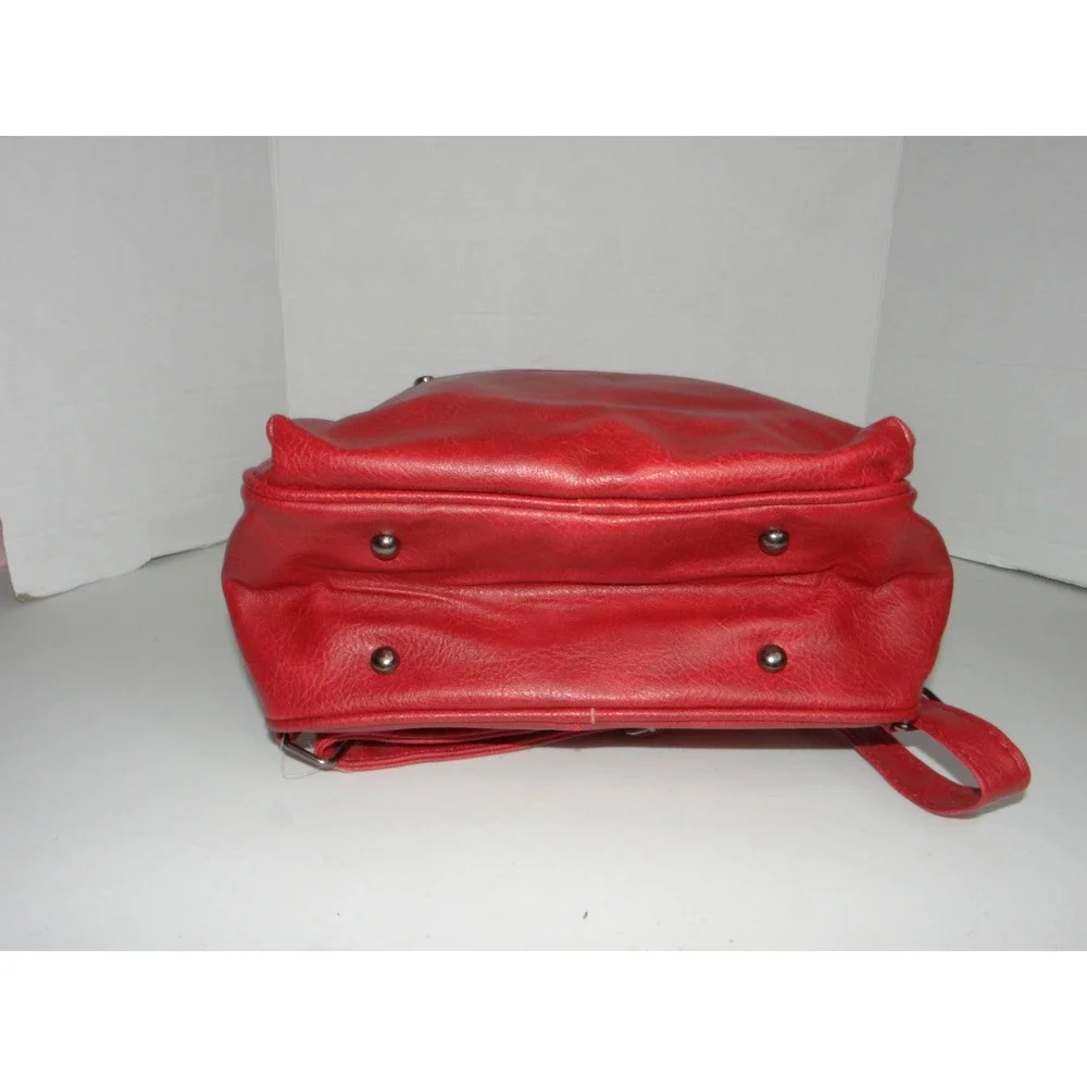 Red Faux Leather Mini Backpack Pebbled Dome Bag Adjustable Straps 4131